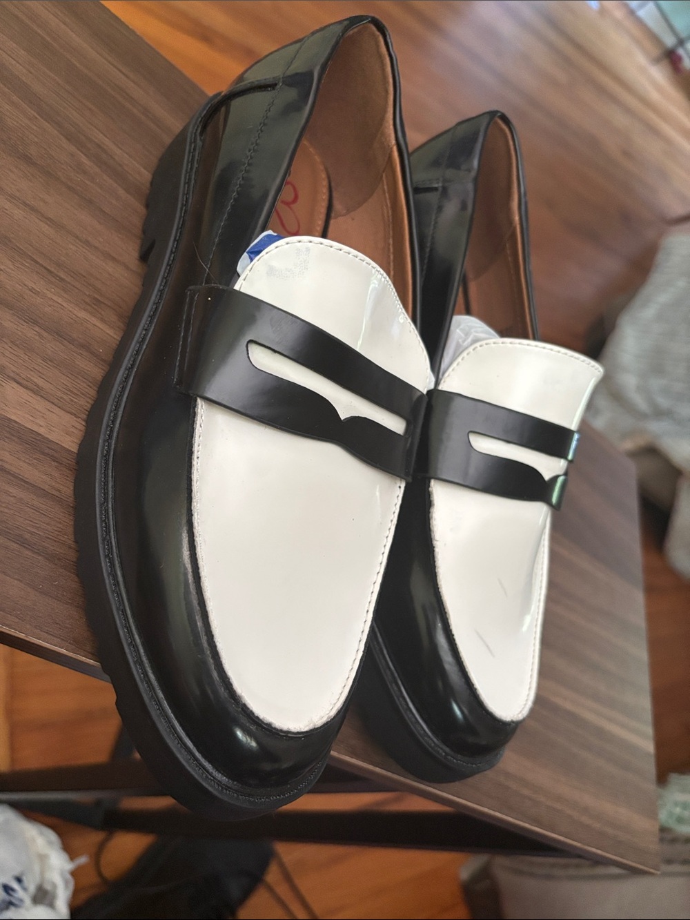 Two-Tone Black and White Women's Penny Loafers